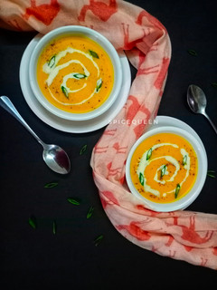 A picture of Pumpkin and Carrot Soup.