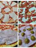Pizza con jamón cocido y aceitunas verdes
