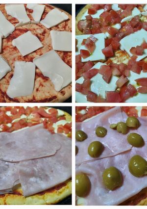 Una foto de Pizza con jamón cocido y aceitunas verdes
