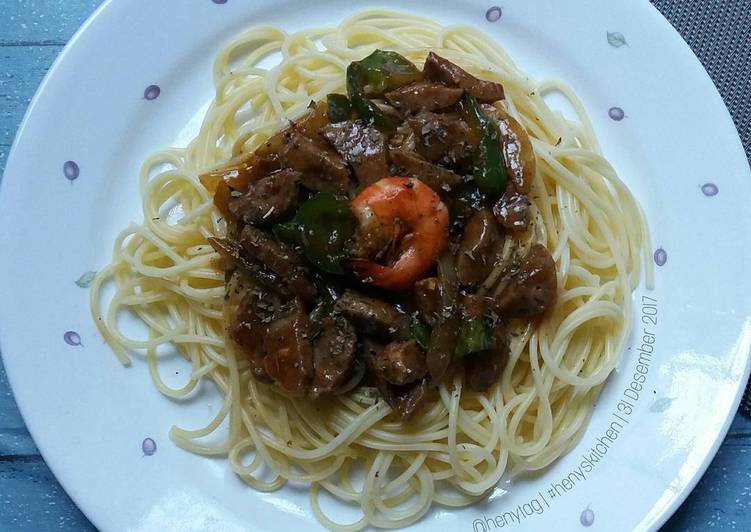 Resep Spaghetti Lada Hitam, Enak Banget