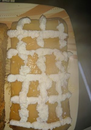 A picture of Mango cake with mango jam.