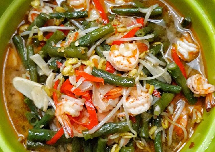 Tumis Kacang Panjang Taoge Udang Pedas