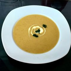 A picture of My Thick Curried Potato & Onion Soup with Cheese.