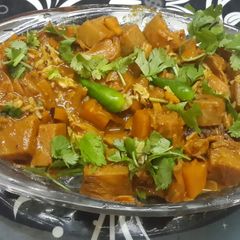 A picture of Raw Jackfruit no onion garlic veg curry (echorer niramish dalna).