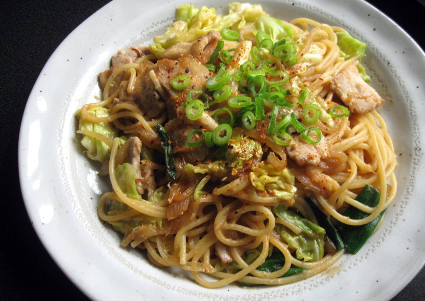 Pork & Cabbage Spaghetti with Sweet Miso Sauce