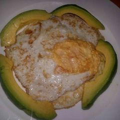 A picture of Keto Breakfast of sunny side up & Avocado.