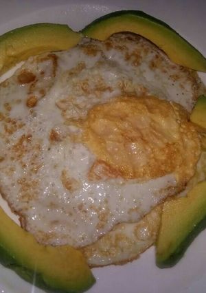 A picture of Keto Breakfast of sunny side up & Avocado.