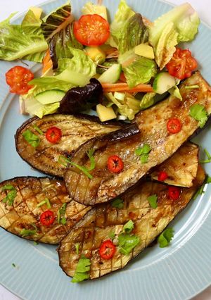 A picture of Grilled Aubergine With Asian Style BBQ Sauce Glaze.