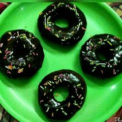 A picture of # chocolate donuts.
