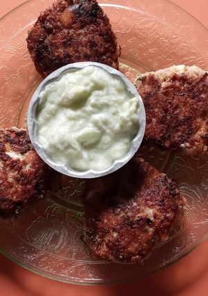 A picture of Chicken, Carrot, Feta and Mint Fritters.