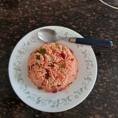 A picture of Veg schezwan fried rice with beetroot.