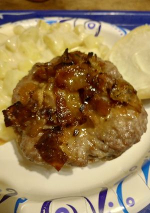 A picture of Apricot Bacon Jam on Ground Pork Sandwiches.