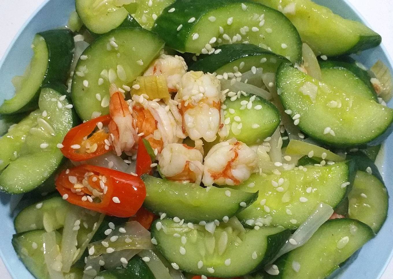 애호박새우볶음 (Sautéed kyuri and shrimp) oseng timun jepang dan udang