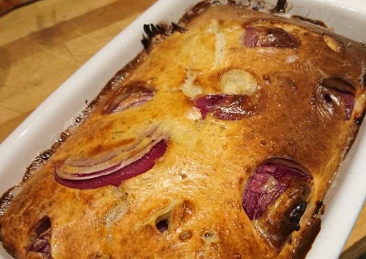 Veggie Toad in the Hole with red onion and mustard