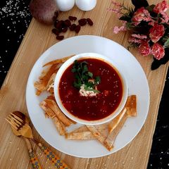 A picture of Vegan Ukrainian borscht.