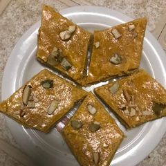 A picture of Besan Barfi with Milk powder.