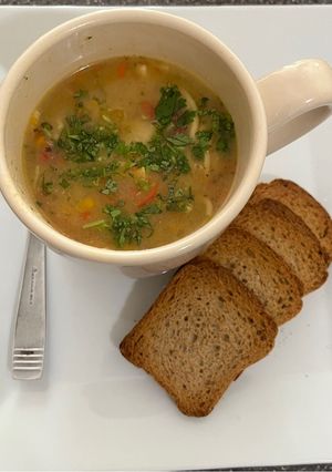 A picture of Ham, Chicken, Potato, and Angel Hair Soup.