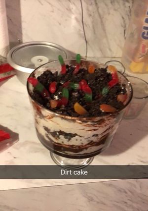 A picture of Dirt cake or mud cake.
