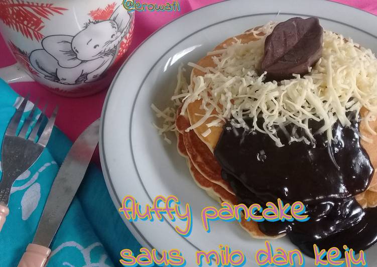 Fluffy pancake saus milo dan keju