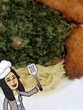 سباغيتي بكريمه السبانخ وفلي الدجاج