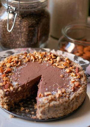 Vegán sajttorta (gluténmentes, laktózmentes, tejmentes, cukormentes, vegetáriánus, IR barát) recept fotója