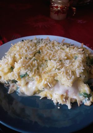 Una foto de Soufflé de zapallitos relleno de jamón y queso