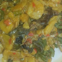 A picture of Unripe plantain and Akidi beans porridge.