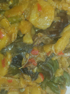 A picture of Unripe plantain and Akidi beans porridge.