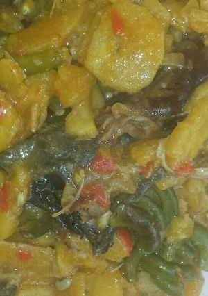A picture of Unripe plantain and Akidi beans porridge.