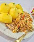 Boiled Irish potatoes with egg sauce