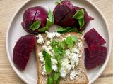 Whole Grain Toast with Goat Cheese, Beetroot & Fresh Mint