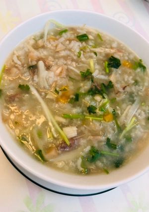 Hình của món Cháo gà trống thiến và 3 củ.