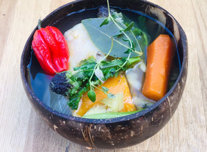 A picture of Ital Soup/Stew with Herbs and Scotch Bonnet 🌱.