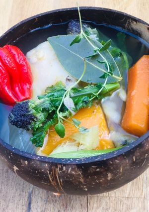 A picture of Ital Soup/Stew with Herbs and Scotch Bonnet 🌱.