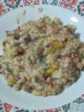 Risotto de hongos, jamón y Cabrales
