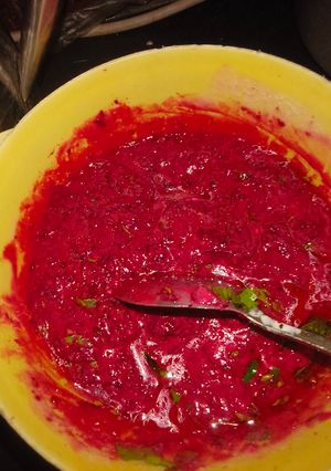 A picture of Beetroot Raita.