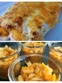 Una foto de Canelones de pavo y zanahoria en vaporera eléctrica + postre de manzana y melocotón