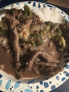 A picture of Beef, Onion, and Broccoli Stirfry.