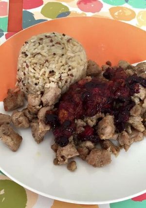 Una foto de Pavo con salsa de arándanos y frambuesa