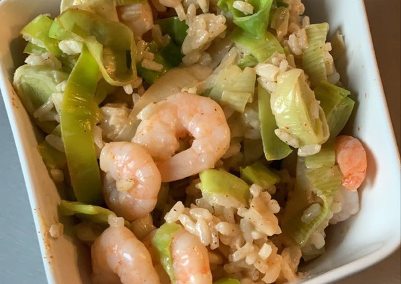 Riz crevettes et poireau