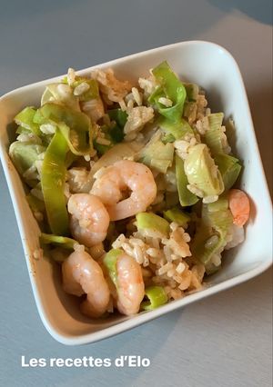 Une photo de Riz crevettes et poireau