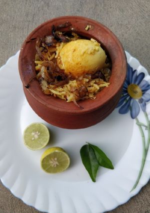A picture of Hyderabadi Egg Dum Biryani.