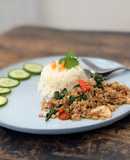 Minced pork stir-fry with basil and chillies