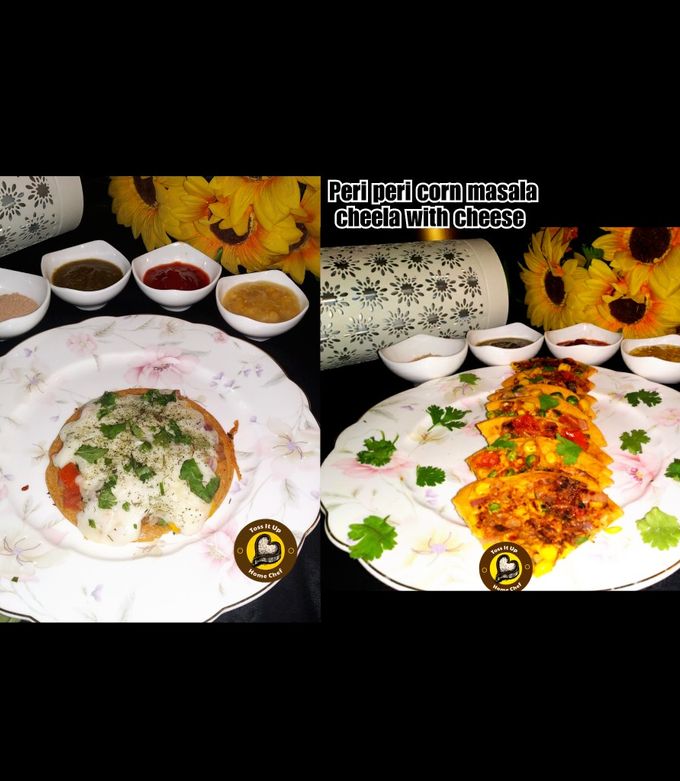 A picture of Peri-Peri Corn Masala Gram Flour Pan Cake With & Without cheese.