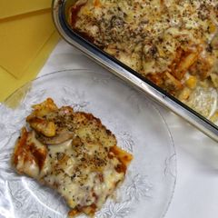 A picture of Mushroom and corn Lasagna.