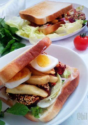 A picture of Beetroot Felafel Sandwich with Feta cheese salad.