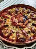 Tarte à la rhubarbe et prunes, crème pommes citron vert