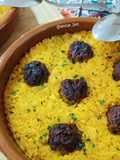 Arroz al horno con albóndigas de vacuno y cecina