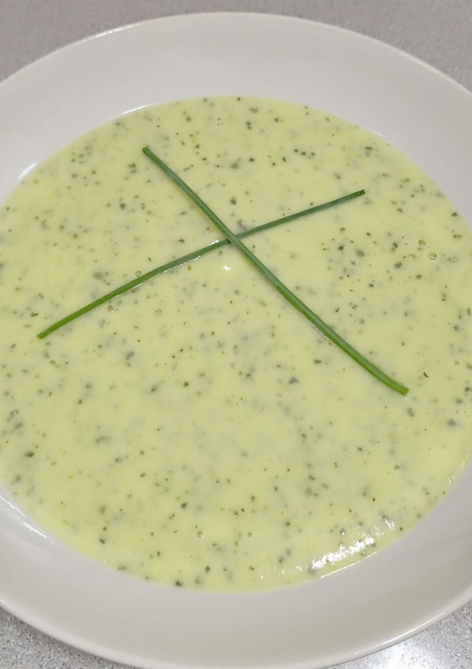 Una foto de Crema de calabacín con puerro y mascarpone