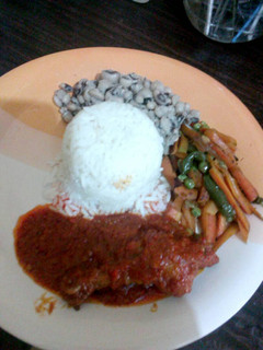 A picture of White Rice and beans with vegetables.